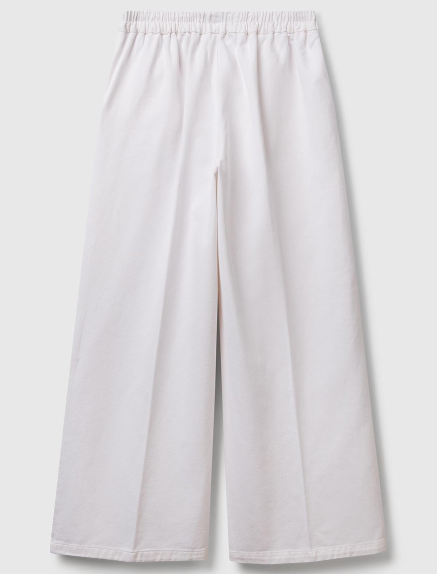 Kadın Beyaz %100 Pamuk Arka Beli Lastikli Palazzo Pantolon