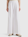 Kadın Beyaz %100 Pamuk Arka Beli Lastikli Palazzo Pantolon