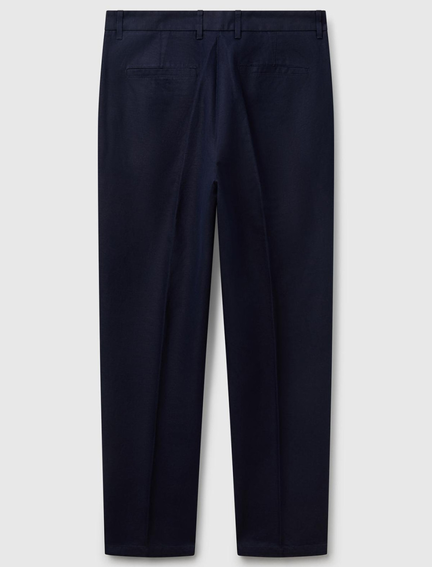 Erkek Lacivert Keten Karışımlı Cebi Biyeli Düz Kalıp Pantolon Erkek Lacivert Keten Karışımlı Cebi Biyeli Düz Kalıp Pantolon