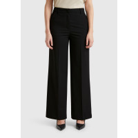 Kadın Siyah Streç Kumaşlı Yüksek Bel Wide Leg Pantolon