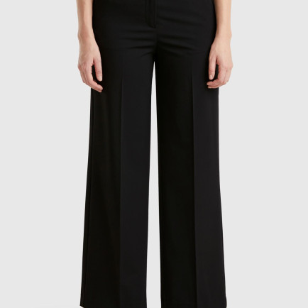 Kadın Siyah Streç Kumaşlı Yüksek Bel Wide Leg Pantolon