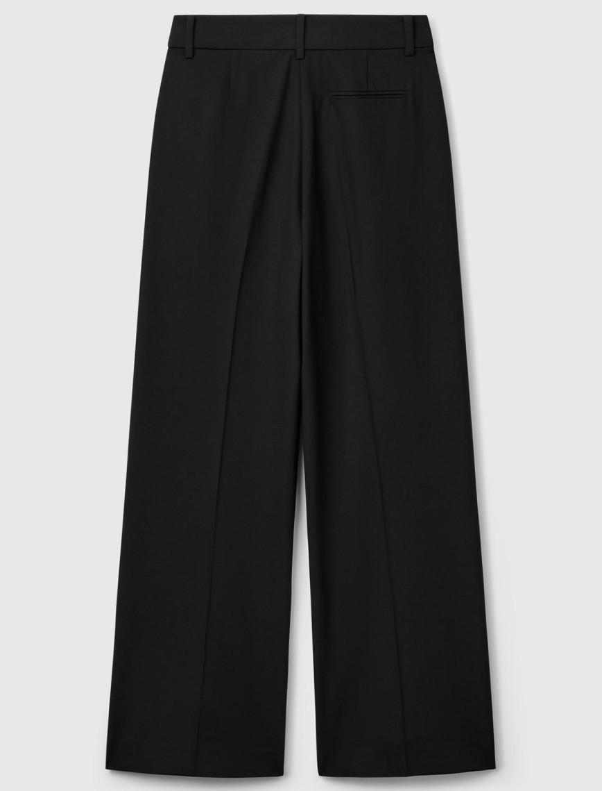 Kadın Siyah Streç Kumaşlı Yüksek Bel Wide Leg Pantolon