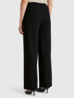 Kadın Siyah Streç Kumaşlı Yüksek Bel Wide Leg Pantolon
