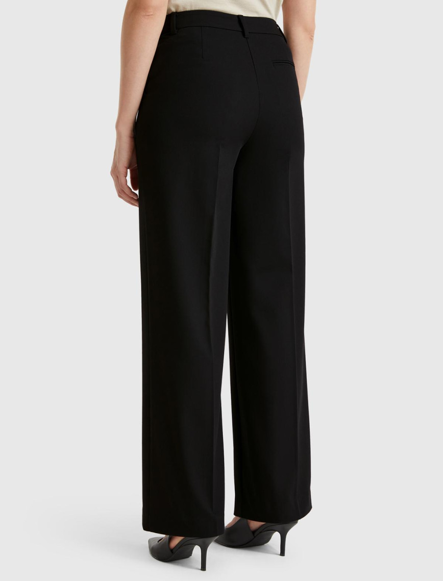 Kadın Siyah Streç Kumaşlı Yüksek Bel Wide Leg Pantolon