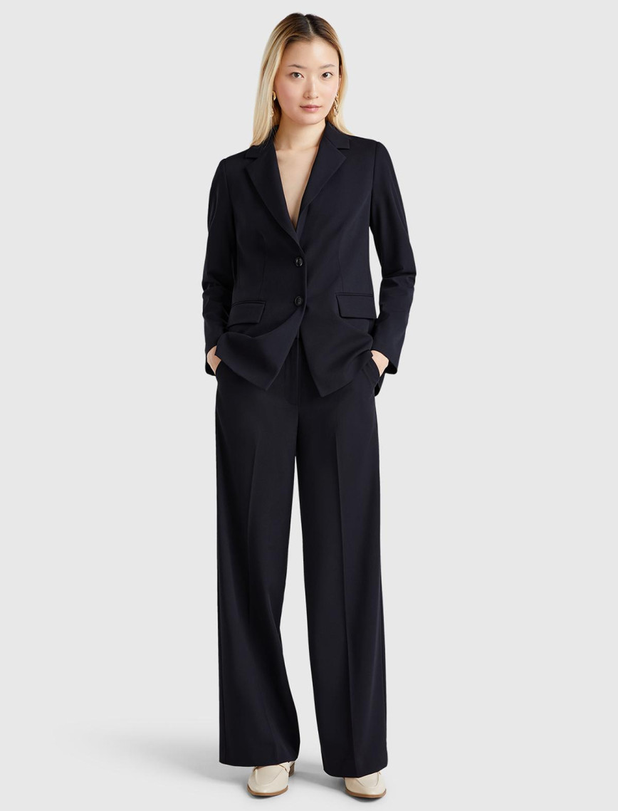 Kadın Lacivert Streç Kumaşlı Yüksek Bel Wide Leg Pantolon