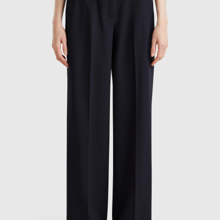 Kadın Lacivert Streç Kumaşlı Yüksek Bel Wide Leg Pantolon