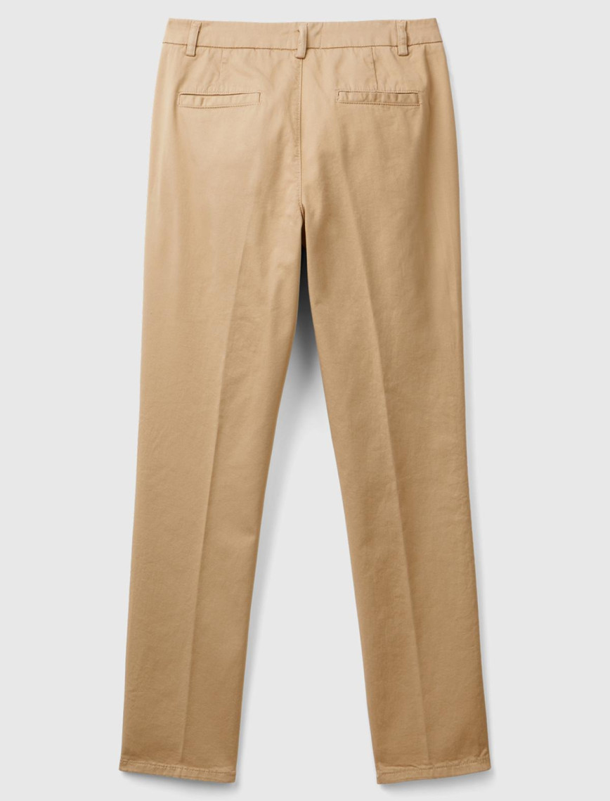 Kadın Bej Elastanlı Basic Chino Pantolon