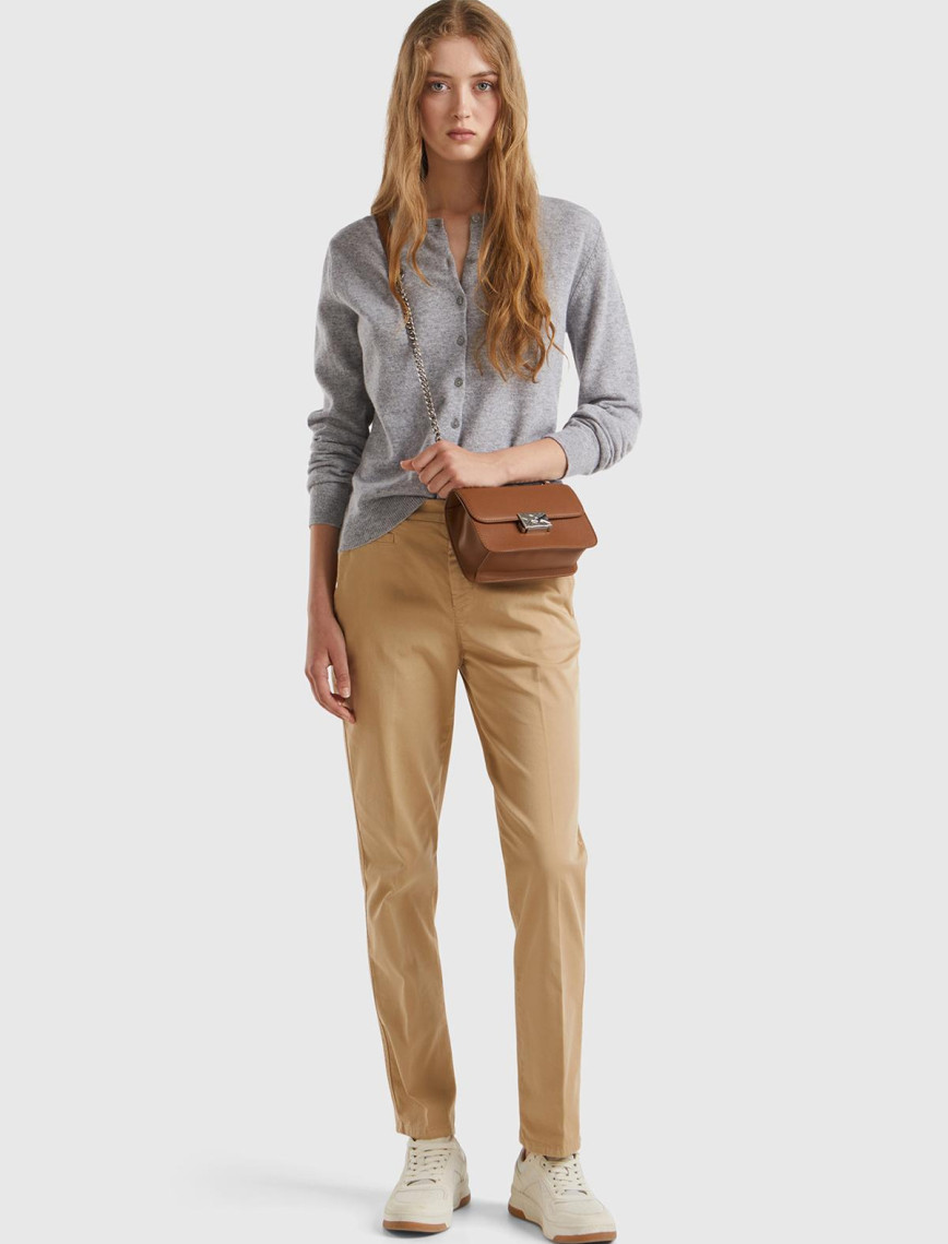 Kadın Bej Elastanlı Basic Chino Pantolon