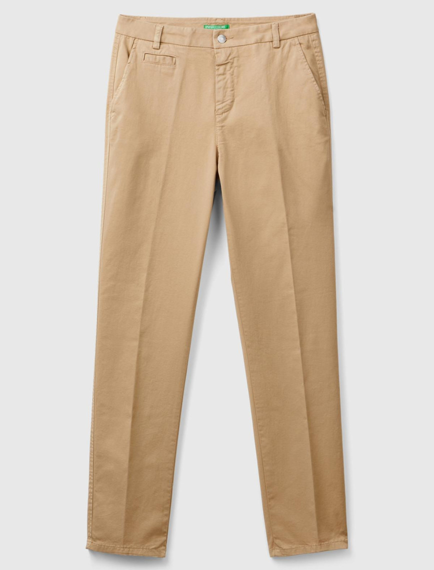 Kadın Bej Elastanlı Basic Chino Pantolon