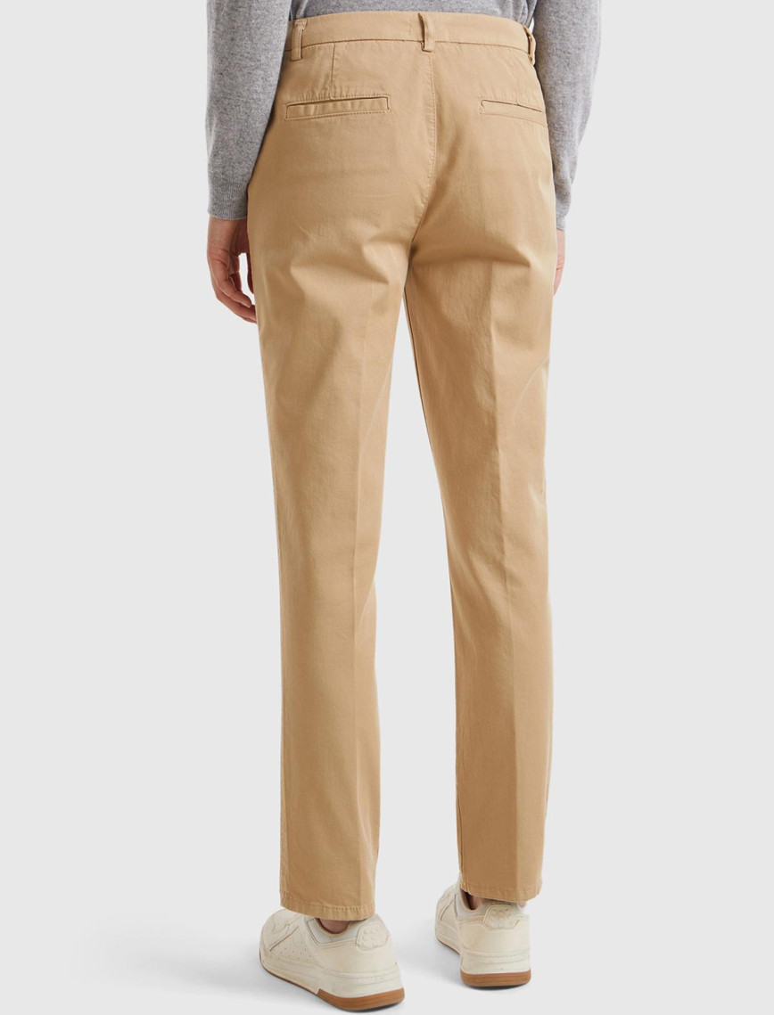 Kadın Bej Elastanlı Basic Chino Pantolon