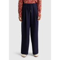 Kadın Lacivert Liyosel Karışımlı Beli Lastikli Geniş Paça Pantolon Kadın Lacivert Liyosel Karışımlı Beli Lastikli Geniş Paça Pantolon