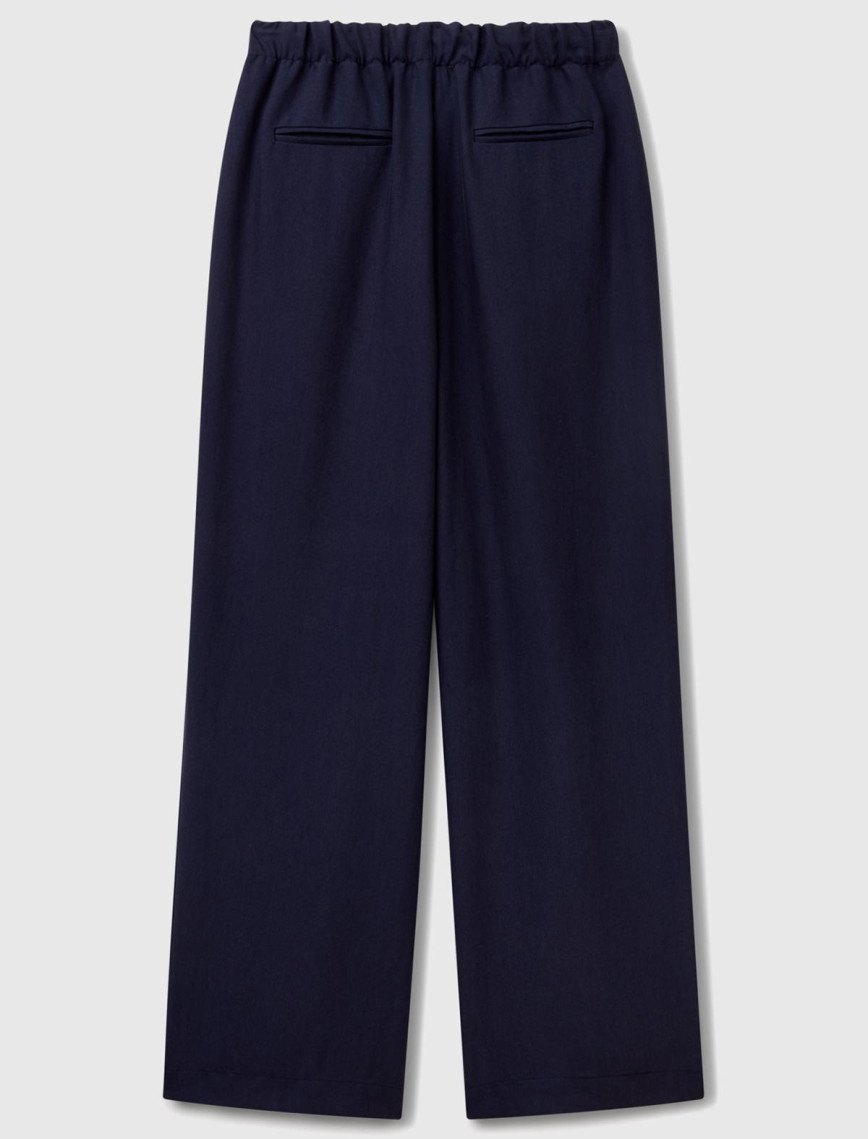 Kadın Lacivert Liyosel Karışımlı Beli Lastikli Geniş Paça Pantolon Kadın Lacivert Liyosel Karışımlı Beli Lastikli Geniş Paça Pantolon