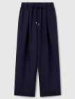 Kadın Lacivert Liyosel Karışımlı Beli Lastikli Geniş Paça Pantolon Kadın Lacivert Liyosel Karışımlı Beli Lastikli Geniş Paça Pantolon