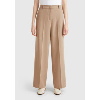 Kadın Bej Streç Kumaşlı Yüksek Bel Wide Leg Pantolon