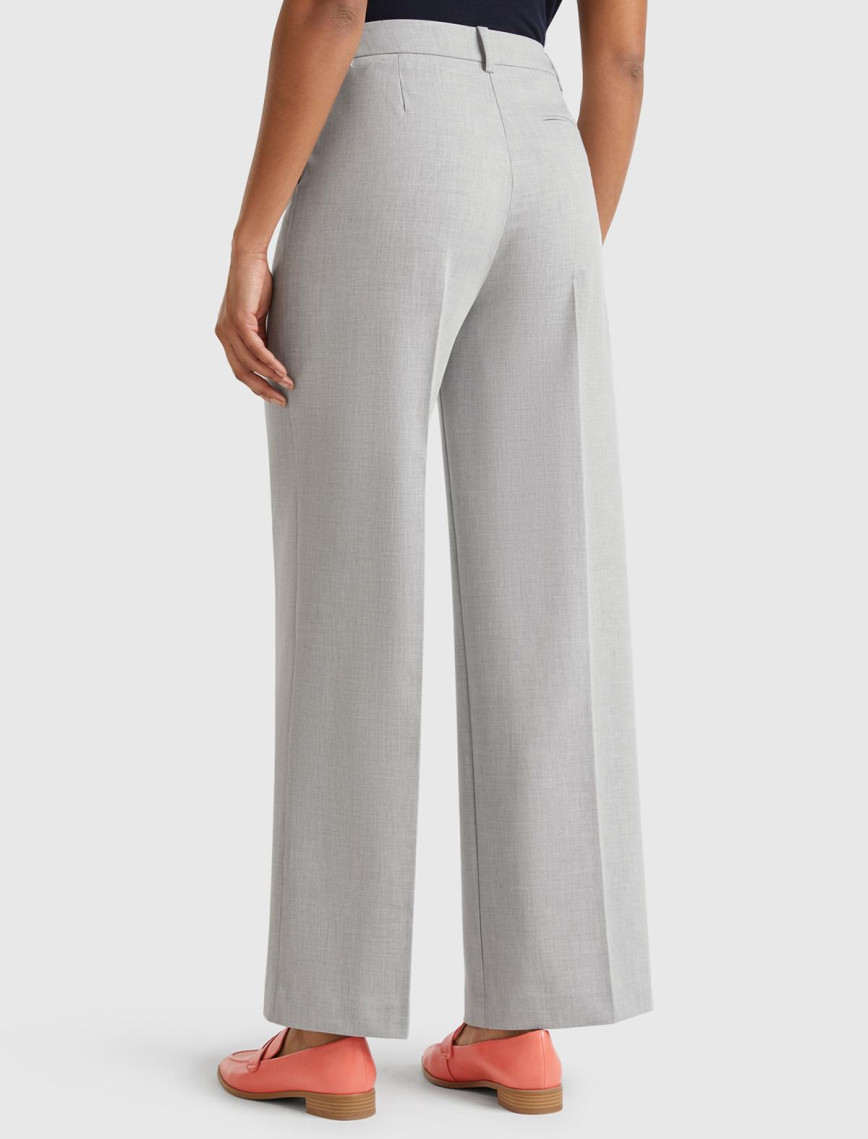 Kadın Gri Streç Kumaşlı Yüksek Bel Wide Leg Pantolon