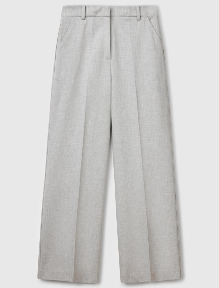 Kadın Gri Streç Kumaşlı Yüksek Bel Wide Leg Pantolon