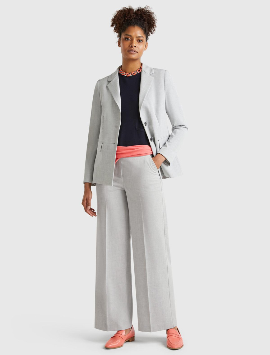 Kadın Gri Streç Kumaşlı Yüksek Bel Wide Leg Pantolon