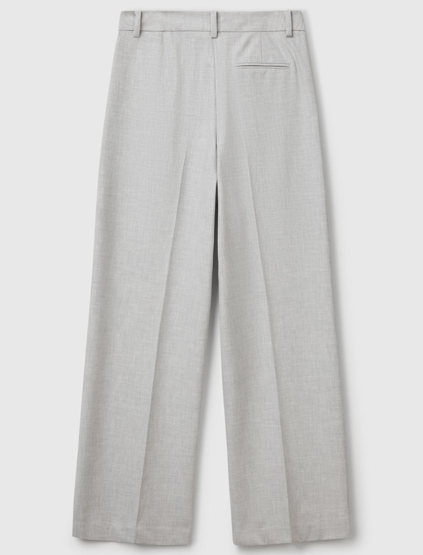 Kadın Gri Streç Kumaşlı Yüksek Bel Wide Leg Pantolon