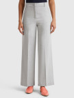 Kadın Gri Streç Kumaşlı Yüksek Bel Wide Leg Pantolon
