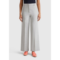 Kadın Gri Streç Kumaşlı Yüksek Bel Wide Leg Pantolon