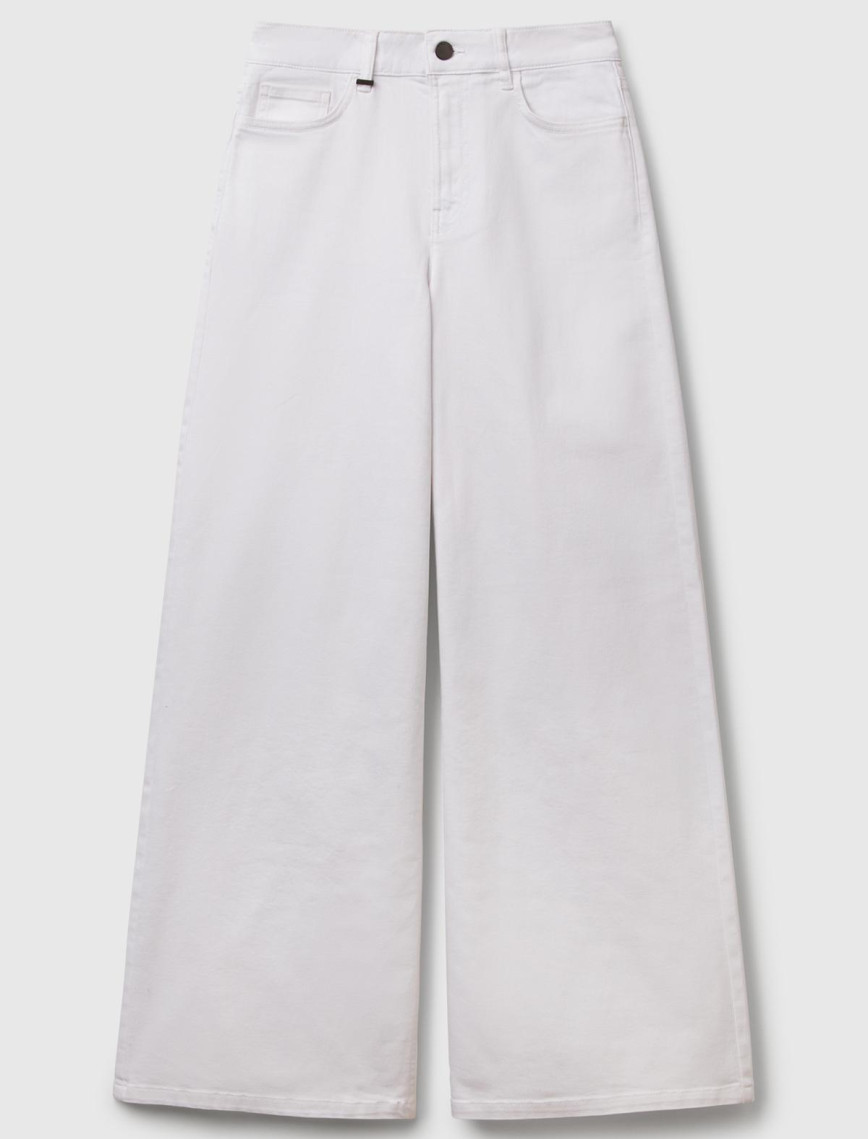 Kadın Beyaz Streç Pamuklu Arkası Logo Etiketli Bol Kesim Pantolon Kadın Beyaz Streç Pamuklu Arkası Logo Etiketli Bol Kesim Pantolon