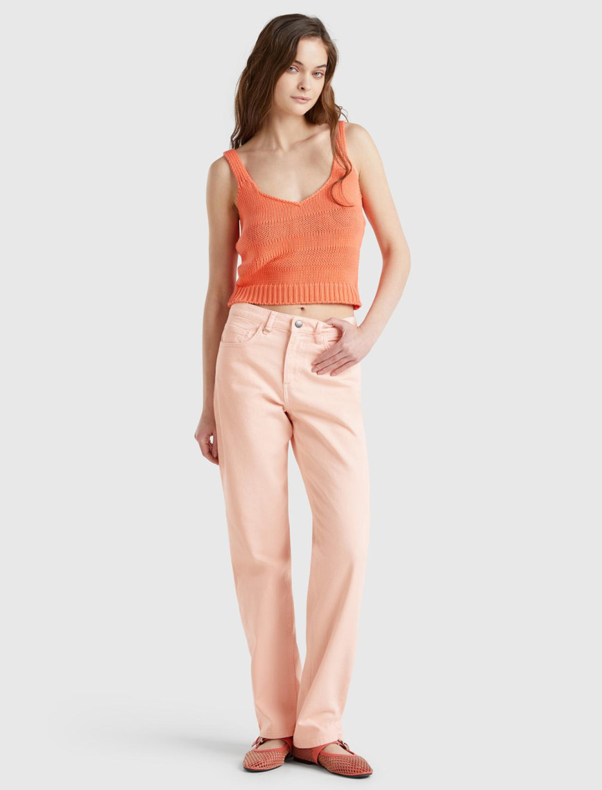 Kadın Pembe %100 Pamuk Normal Bel Regular Fit Denim Pantolon