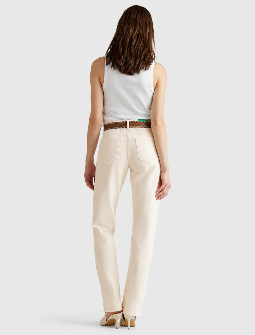 Kadın Krem %100 Pamuk Normal Bel Regular Fit Denim Pantolon