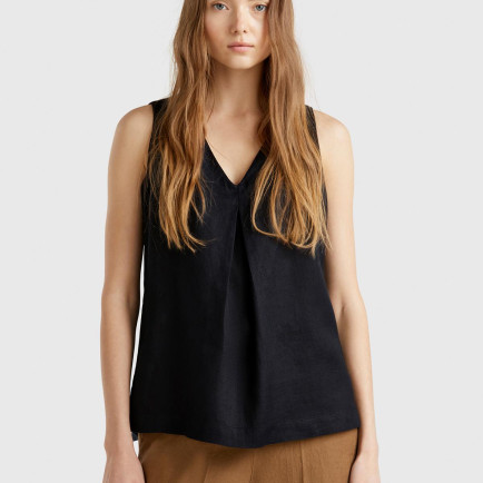 Kadın Siyah %100 Keten V Yaka Kolsuz Geniş Kesim Bluz Kadın Siyah %100 Keten V Yaka Kolsuz Geniş Kesim Bluz