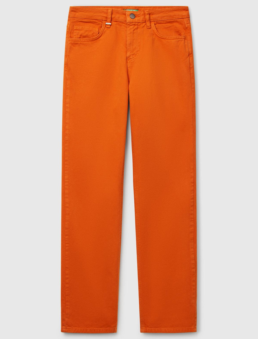 Kadın Turuncu %100 Pamuk Normal Bel Regular Fit Denim Pantolon