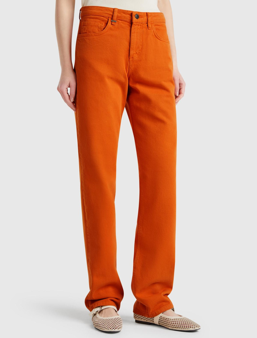 Kadın Turuncu %100 Pamuk Normal Bel Regular Fit Denim Pantolon