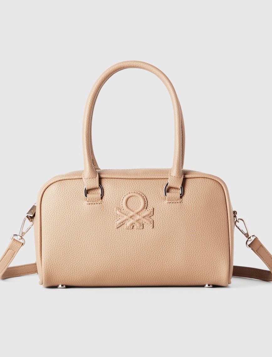 Kadın Bej Kabartma Logolu Çift Saplı Omuz Çantası Kadın Bej Kabartma Logolu Çift Saplı Omuz Çantası