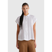 Kadın Beyaz %100 Keten Omuz Detaylı Kısa Kollu Gömlek