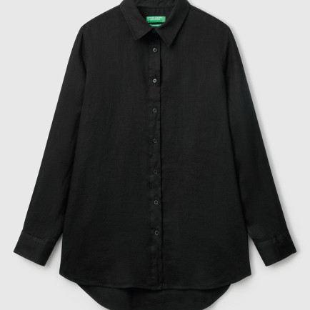 Kadın Siyah %100 Keten Gömlek