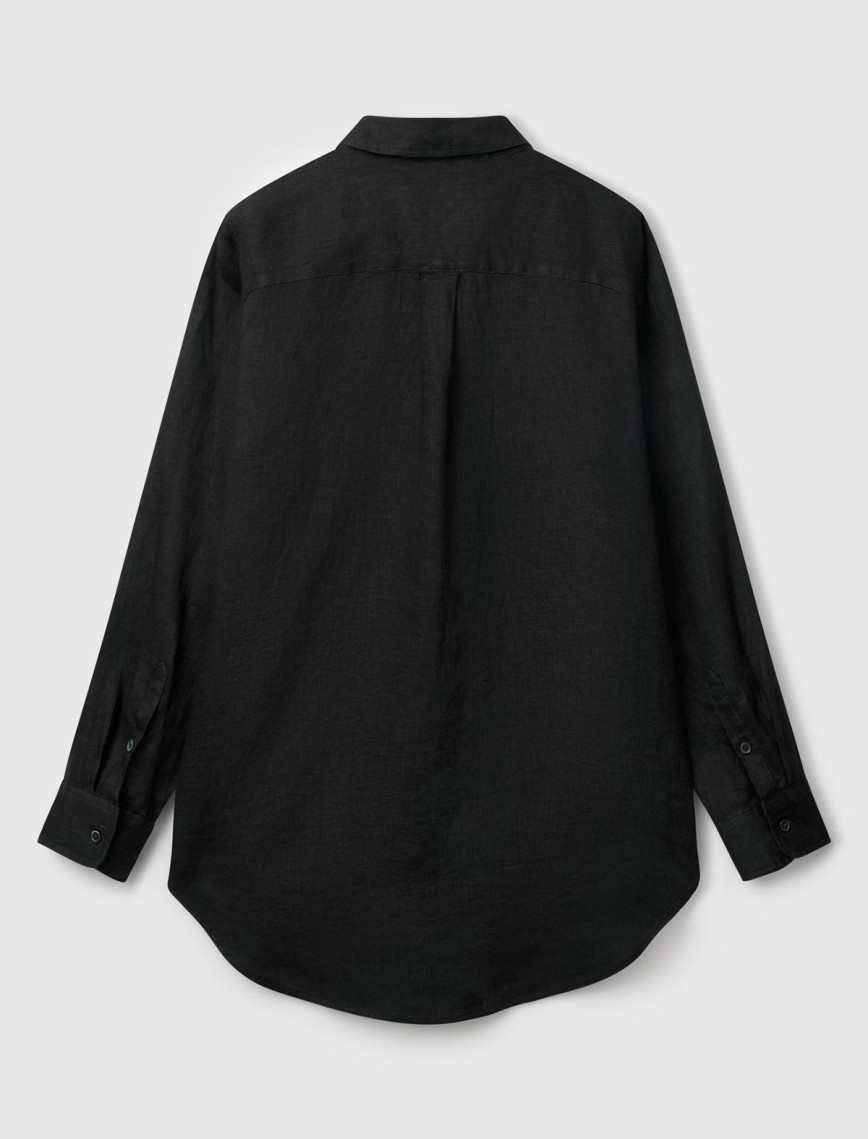 Kadın Siyah %100 Keten Gömlek Kadın Siyah %100 Keten Gömlek