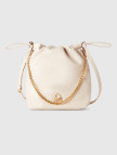 Kadın Krem Napa Efektli 3D Logolu Zincir Detaylı Büzme İpli Çanta Kadın Krem Napa Efektli 3D Logolu Zincir Detaylı Büzme İpli Çanta