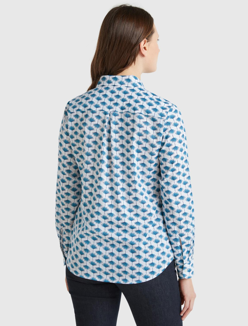Kadın Mavi %100 Pamuk Desenli Manşetli Regular Fit Müslin Gömlek Kadın Mavi %100 Pamuk Desenli Manşetli Regular Fit Müslin Gömlek