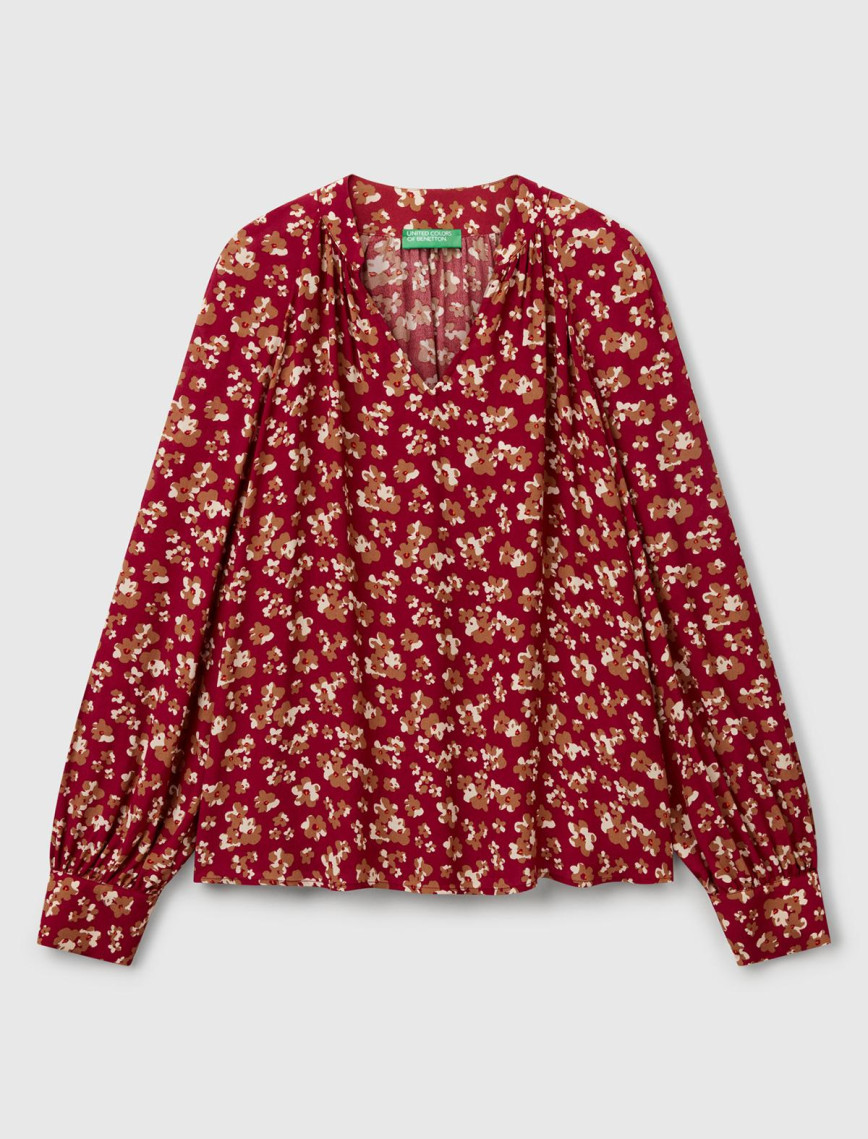 Kadın Bordo %100 Viskoz V Yaka Raglan Kol Bluz Kadın Bordo %100 Viskoz V Yaka Raglan Kol Bluz