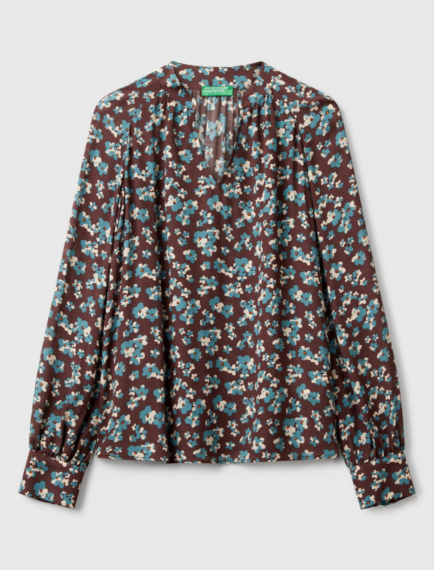 Kadın Kahverengi %100 Viskoz V Yaka Raglan Kol Bluz Kadın Kahverengi %100 Viskoz V Yaka Raglan Kol Bluz