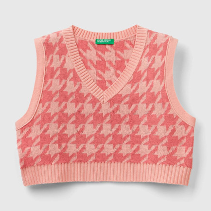 Kız Çocuk Pembe Tamamı Desenli V Yaka Crop Süveter Kız Çocuk Pembe Tamamı Desenli V Yaka Crop Süveter