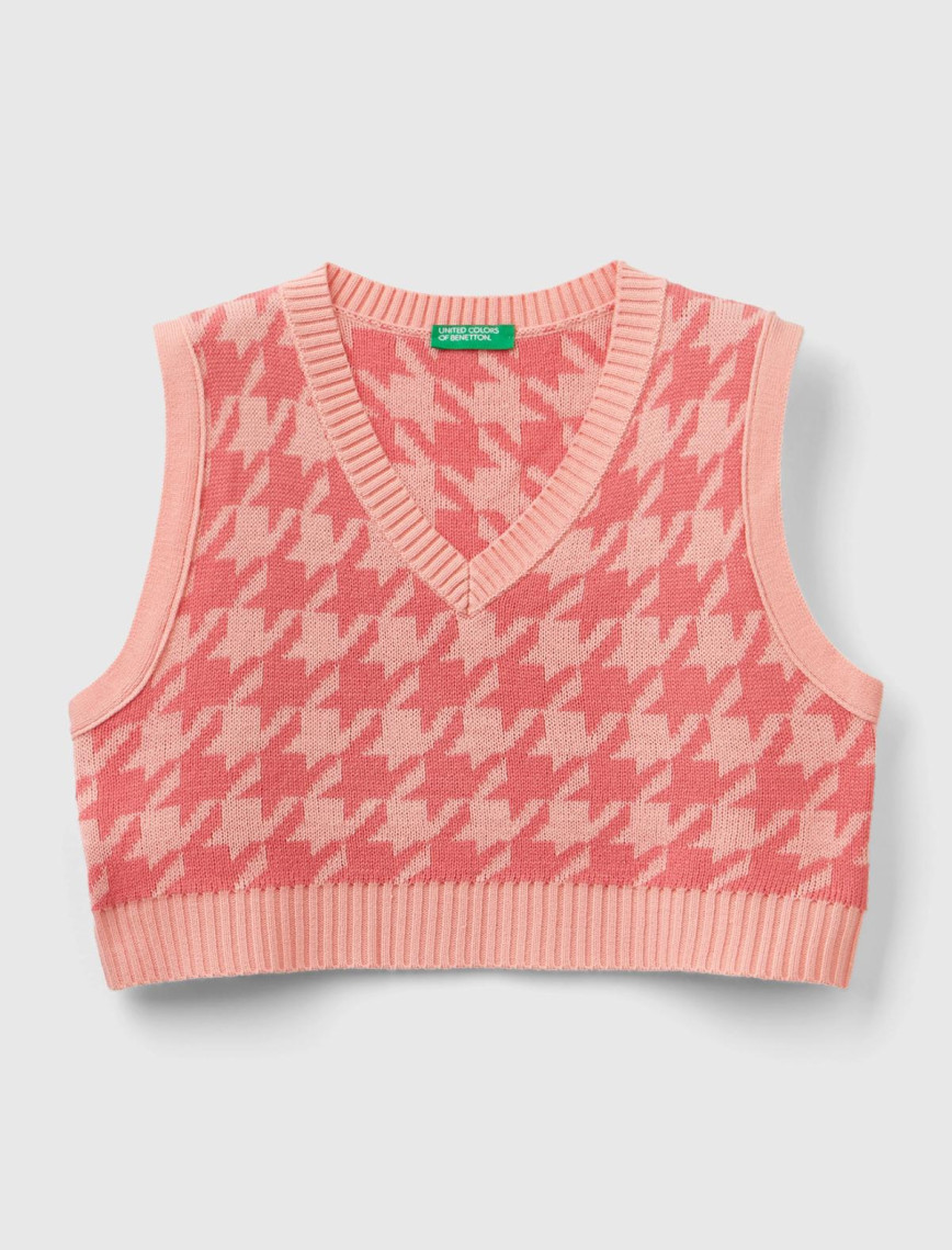 Kız Çocuk Pembe Tamamı Desenli V Yaka Crop Süveter Kız Çocuk Pembe Tamamı Desenli V Yaka Crop Süveter