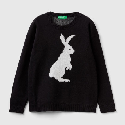 Erkek Çocuk Siyah Tavşan Desenli Kazak