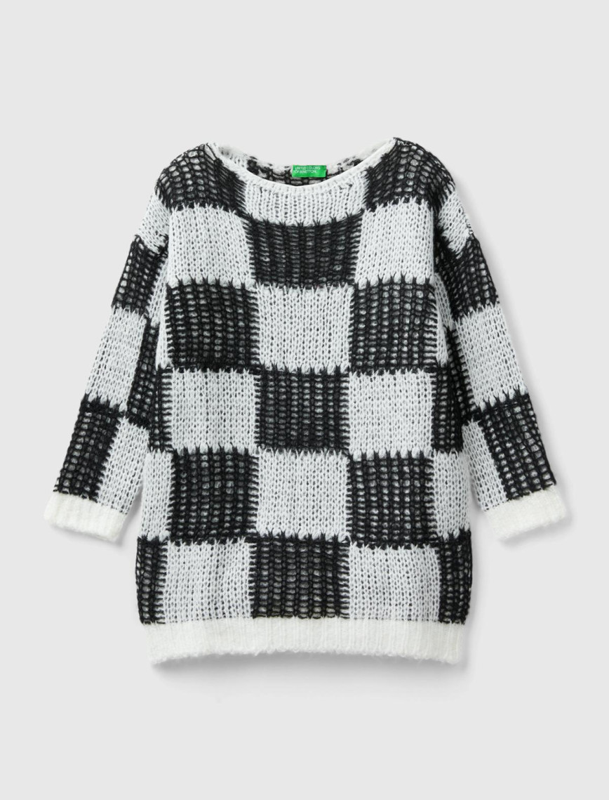 Kız Çocuk Pembe Mix Dama Desenli Kazak Kız Çocuk Pembe Mix Dama Desenli Kazak