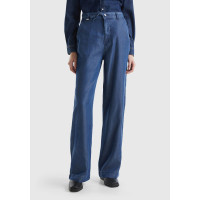 Kadın İndigo %100 Liyosel Kemer Delikli Beli İpli Geniş Paça Pantolon Kadın İndigo %100 Liyosel Kemer Delikli Beli İpli Geniş Paça Pantolon