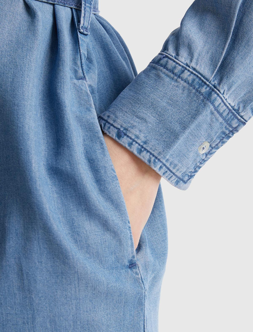 Kadın Mavi %100 Liyosel Göğsü Yama Cepli Belden Bağlamalı Denim Elbise Kadın Mavi %100 Liyosel Göğsü Yama Cepli Belden Bağlamalı Denim Elbise