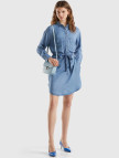 Kadın Mavi %100 Liyosel Göğsü Yama Cepli Belden Bağlamalı Denim Elbise Kadın Mavi %100 Liyosel Göğsü Yama Cepli Belden Bağlamalı Denim Elbise