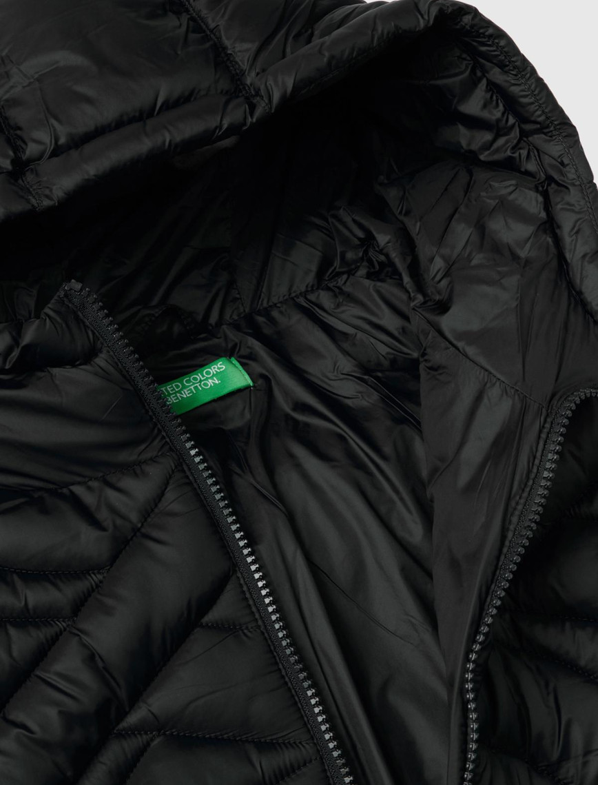 Erkek Çocuk Siyah Benetton Logo İşlemeli Uzun Mont