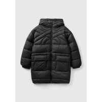 Erkek Çocuk Siyah Benetton Logo İşlemeli Uzun Mont