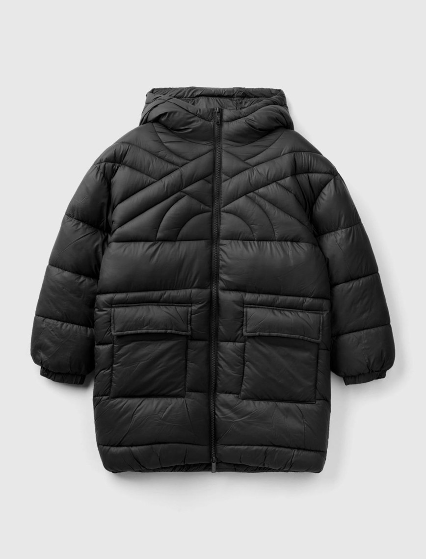 Erkek Çocuk Fuşya Benetton Logo İşlemeli Uzun Mont