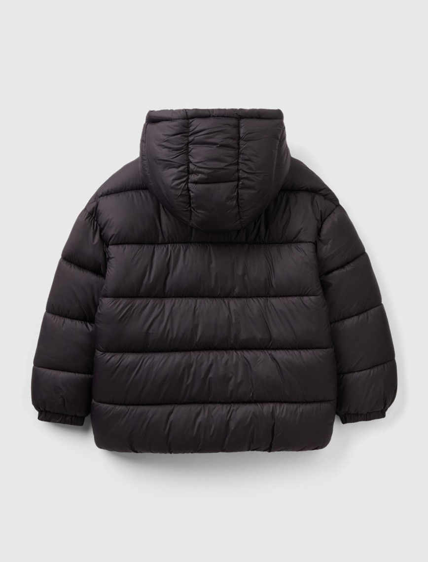 Erkek Çocuk Siyah Benetton Logo İşlemeli Mont