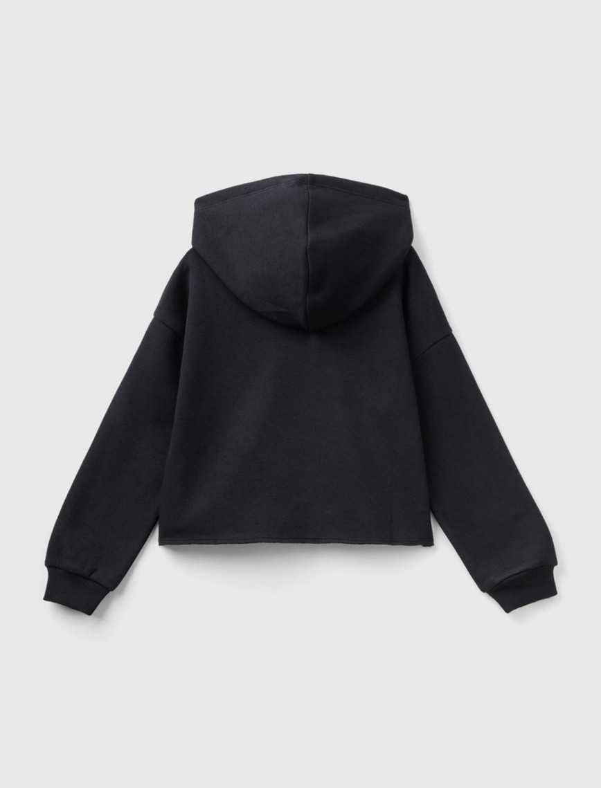 Kız Çocuk Siyah Slogan Baskılı Crop Sweatshirt